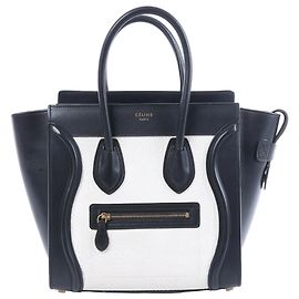 Céline Bolsa de mão Celine Luggage Micro em couro Preto x Branco Preto
