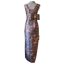 Rochas printed long dress White Red Dark brown