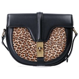 Céline Bolsa de Ombro Celine 2019 em couro de bezerro preto e couro de bezerro com estampa de leopardo Preto