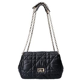 Borsa a tracolla con catena in pelle Macro Cannage nera Christian Dior Nero