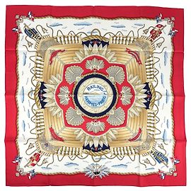 Hermès Lenço Hermes Carre 90 Railing Branco Vermelho Multicor