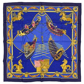 Hermès Lenço Hermes Carre 90 Les Bissone de Venice Azul Multicor