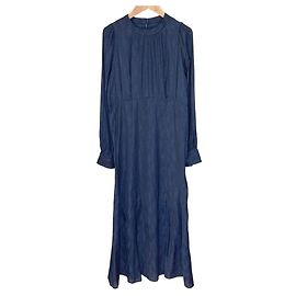 Autre Marque green label relaxing Feather Pattern Long Dress Blue Navy blue