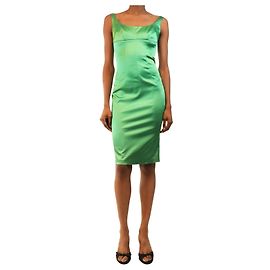 Dolce & Gabbana Robe midi en satin sans manches verte - taille UK 6 Bleu