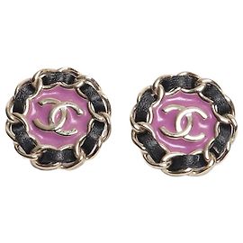 Chanel Orecchini rotondi a catena intrecciata viola e nera Porpora