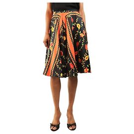 Miu Miu Saia midi em seda com estampado floral preto e laranja - size UK 8 Preto