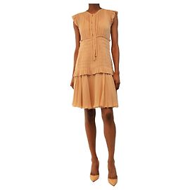 Chanel Vestido mini sem mangas em chiffon de seda blush - size UK 8 Outro
