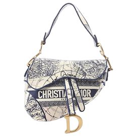 Dior Bolsa Saddle Toile De Jouy creme e azul Cru