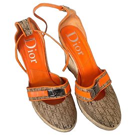 Espadrillas wedge in tela monogram Christian Dior Marrone Arancione Monogramma