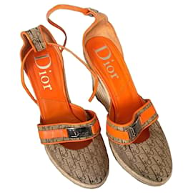 Espadrilles compensées en toile monogramme Christian Dior Marron Orange Monogramme