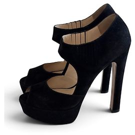 Escarpins à plateforme peep-toe en daim noir Prada Noir