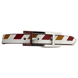 Pulsera Hermès Be Happy de cuero talla 5 Castaño Blanco Dorado
