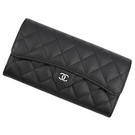Carteira Longa Chanel Classic em pele de vitelo grão preto Preto