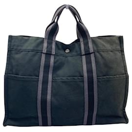 Saco Hermès Tote MM em lona Canvas Cinza Cinza antracite