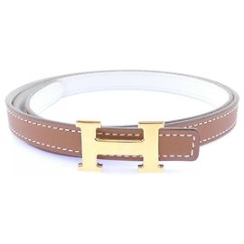 Hermès Cinturón Hermes Mini H 13mm Castaño Blanco