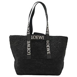 LOEWE Black Raffia Fold Shopper Tote Black