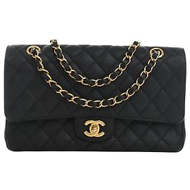 Chanel Black Medium Classic Caviar Double Flap Noir
