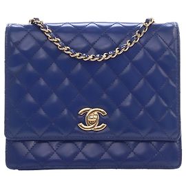 Chanel Blue CC Quilted Patent Square Flap Blu