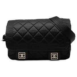 Borsa a tracolla Chanel Black CC Quilted Nylon Sports Line Nero