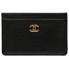 Chanel Black CC Grained Calfskin Card Holder Black