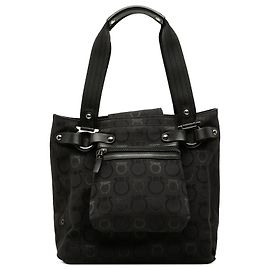 Salvatore Ferragamo Ferragamo Black Gancini Canvas Tote Black