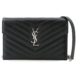 Saint Laurent Cassandre Envelope Chain Wallet Black