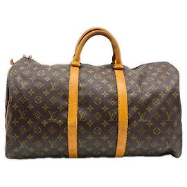 Louis Vuitton Monogram Keepall 50 Boston Bag Brown Beige