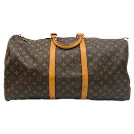 Louis Vuitton Monogram Keepall 55 Boston Bag Brown Beige