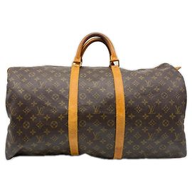Louis Vuitton Monogram Keepall 55 Boston Bag Brown Beige