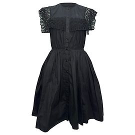 Sandro Lidwine Kleid mit Spitzenbesatz aus schwarzer Baumwolle Schwarz