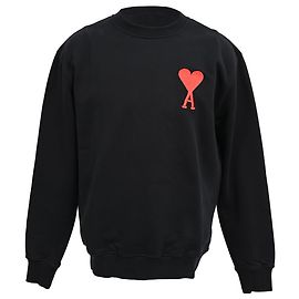 Ami Crewneck-Sweatshirt mit Logo aus schwarzer Baumwolle Schwarz