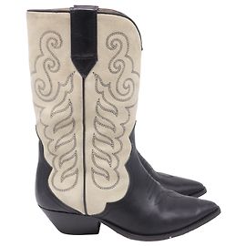 Isabel Marant Duerto Cowboy Boots in Black and Beige Leather Black