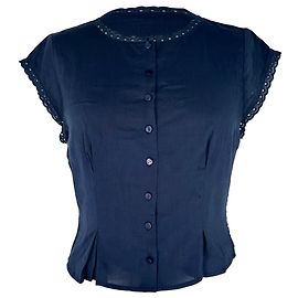 Reformation Button-Down Cap-Sleeve Blouse in Navy Blue Cotton  Blue Navy blue