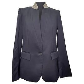 Stella Mc Cartney Stella McCartney Inverted Collar Single Button Blazer in Navy Blue Wool  Blue Navy blue