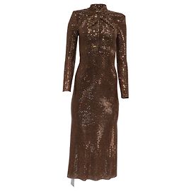 Self portrait Robe midi Self-Portrait ornée de strass en polyester marron Marron Rouge