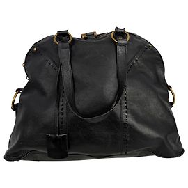 Yves Saint Laurent Oversized Muse Tote Bag in Black Calf Leather Black
