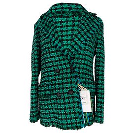 MSGM Houndstooth Double-Breasted Blazer in Green Cotton Green