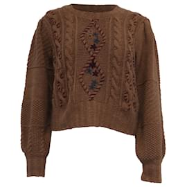 Pull brodé Loveshackfancy Leni en nylon marron Marron Rouge