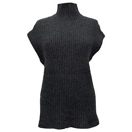 Sweater sem mangas de malha canelada com gola alta Ganni em lã cinza Cinza