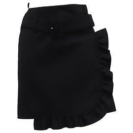Mini saia Prada com babados e cinto em poliéster preto Preto