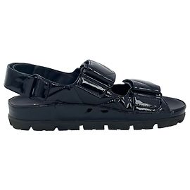 Prada Quilted Slingback Sport Sandals in Black Patent Leather Black