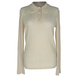 Apc Polo de manga comprida em malha canelada A.P.C. em lã creme Branco Cru
