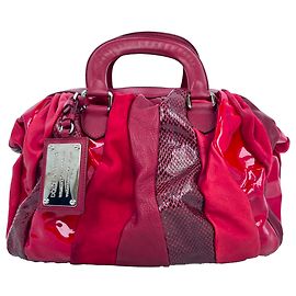 Dolce & Gabbana Snakeskin-Accent Top Handle Bag in Burgundy Leather Red Dark red