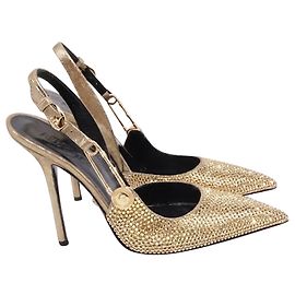 Décolleté Versace decorate con spille in Gold Crystal D'oro