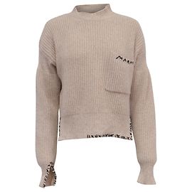 Marni Pullover aus beiger Wolle mit besticktem Logo Beige