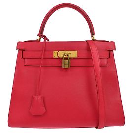 Hermès Hermes Kelly Red Evercalf mit Gold Hardware 28 Rot