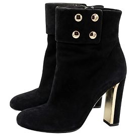 Botines Gucci de ante negro con tacón dorado Negro