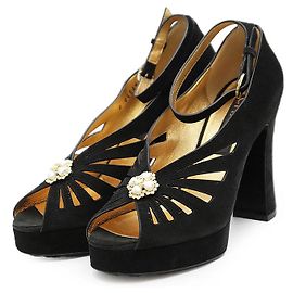 Chanel G45455 Leather Suede Pumps Black Other
