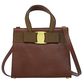 mala tote convertível Salvatore Ferragamo Vara Bow Leather Small Marrom