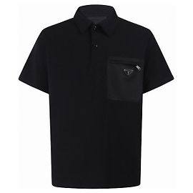 Prada Stretch-Baumwoll-Poloshirt mit Rynylon-Details Schwarz